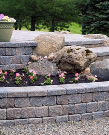 Retaining wall and flower bed